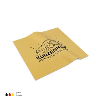 Produktbild: braunes Abledertuch mit schwarzem Druck