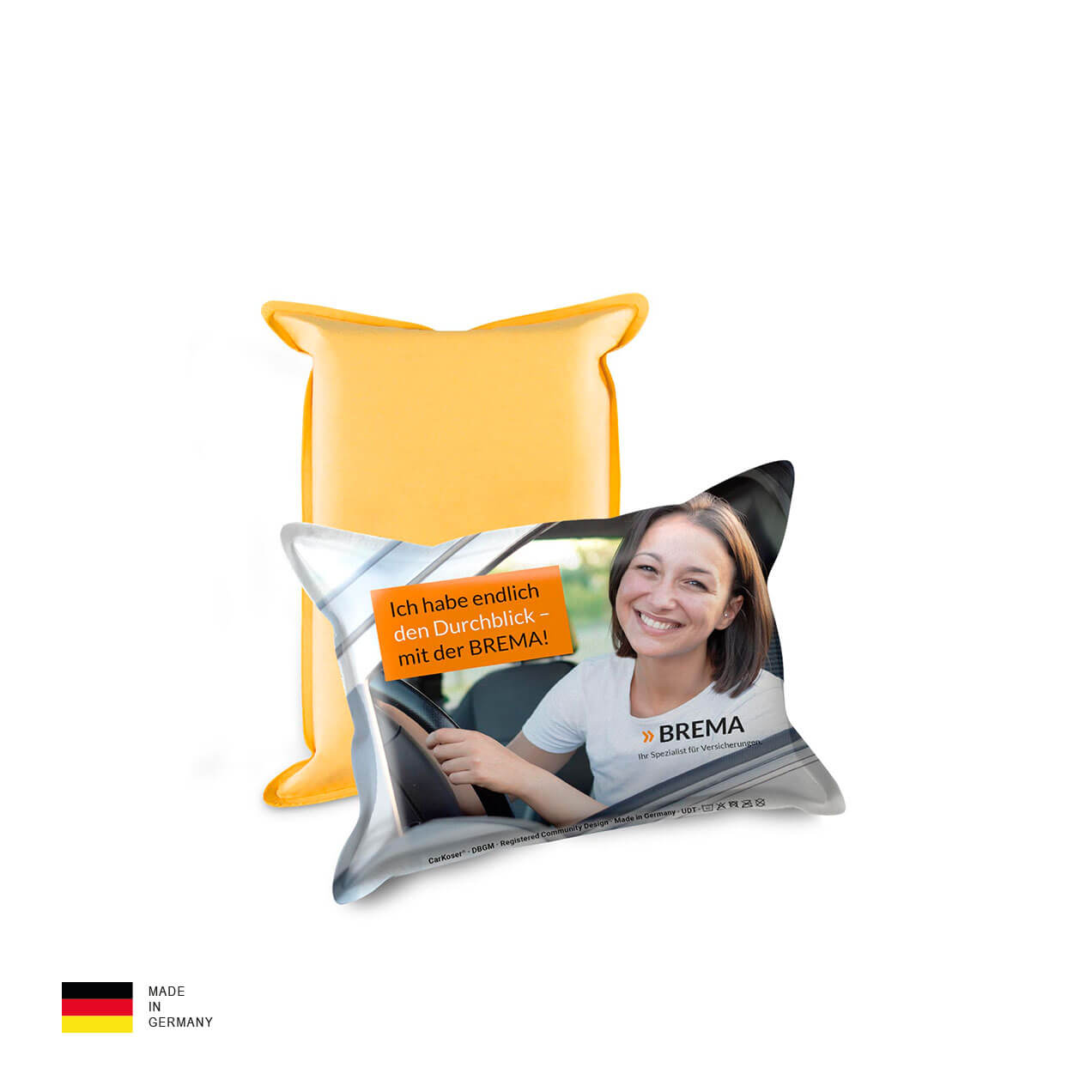 Abbildung des CarKosers Rückseite und bedruckte Vorderseite